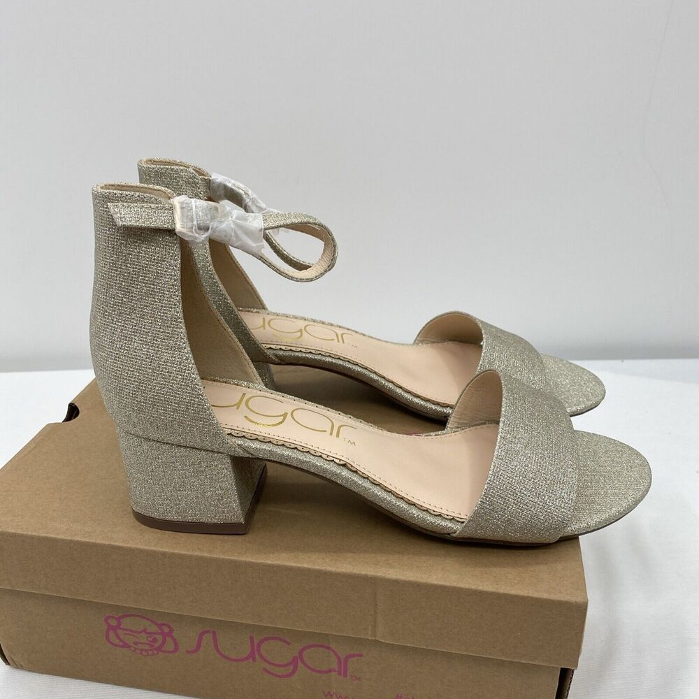 Sugar Women Ankle Strap Sandals Noelle Low Size US 9M Gold Sparkle Glitter - Picture 5 of 8